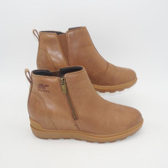 NEW Sorel Evie Zip Leather Boots Booties Velvet Tan Brown Women's 8 - Picture 4 of 7